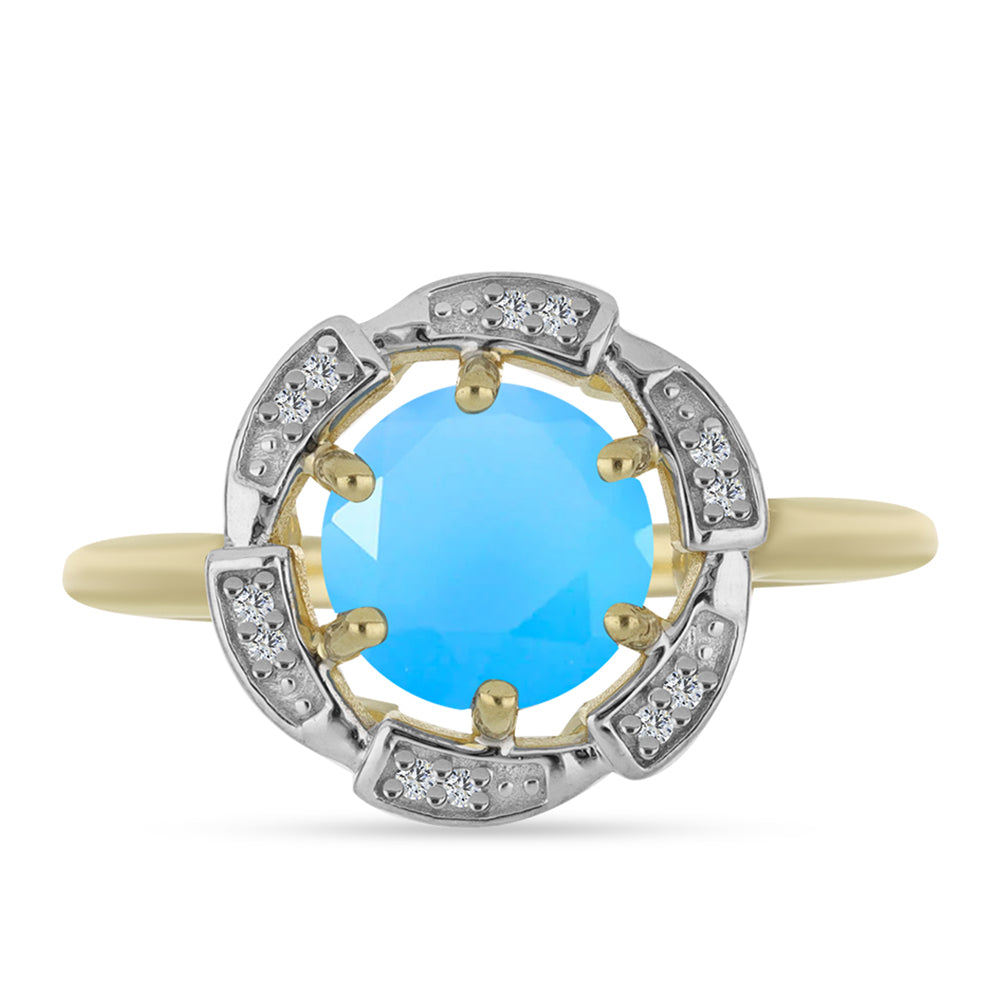 Inel din Argint 925 Placat cu Aur ( 3.02 grame ) cu Calcedonie de Apă și Topaz Alb 1.83 Carate