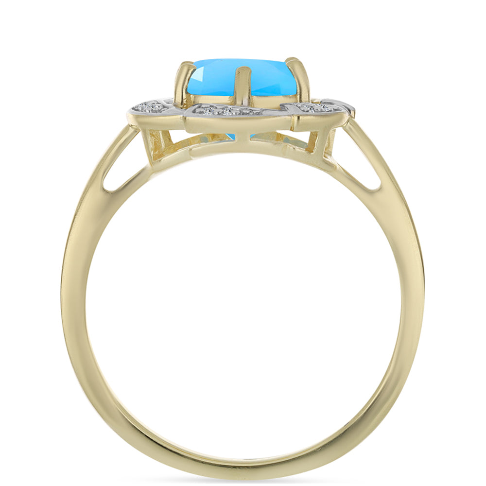 Inel din Argint 925 Placat cu Aur ( 3.02 grame ) cu Calcedonie de Apă și Topaz Alb 1.83 Carate