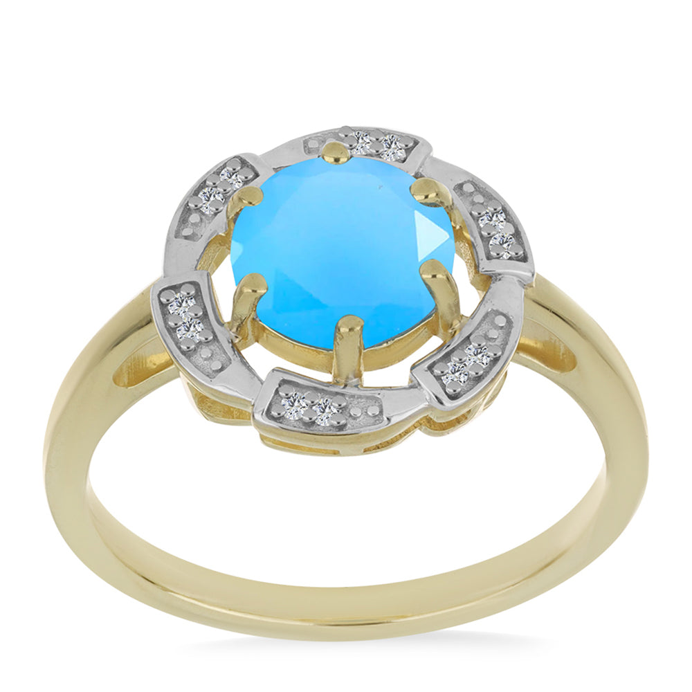 Inel din Argint 925 Placat cu Aur ( 3.02 grame ) cu Calcedonie de Apă și Topaz Alb 1.83 Carate 3 