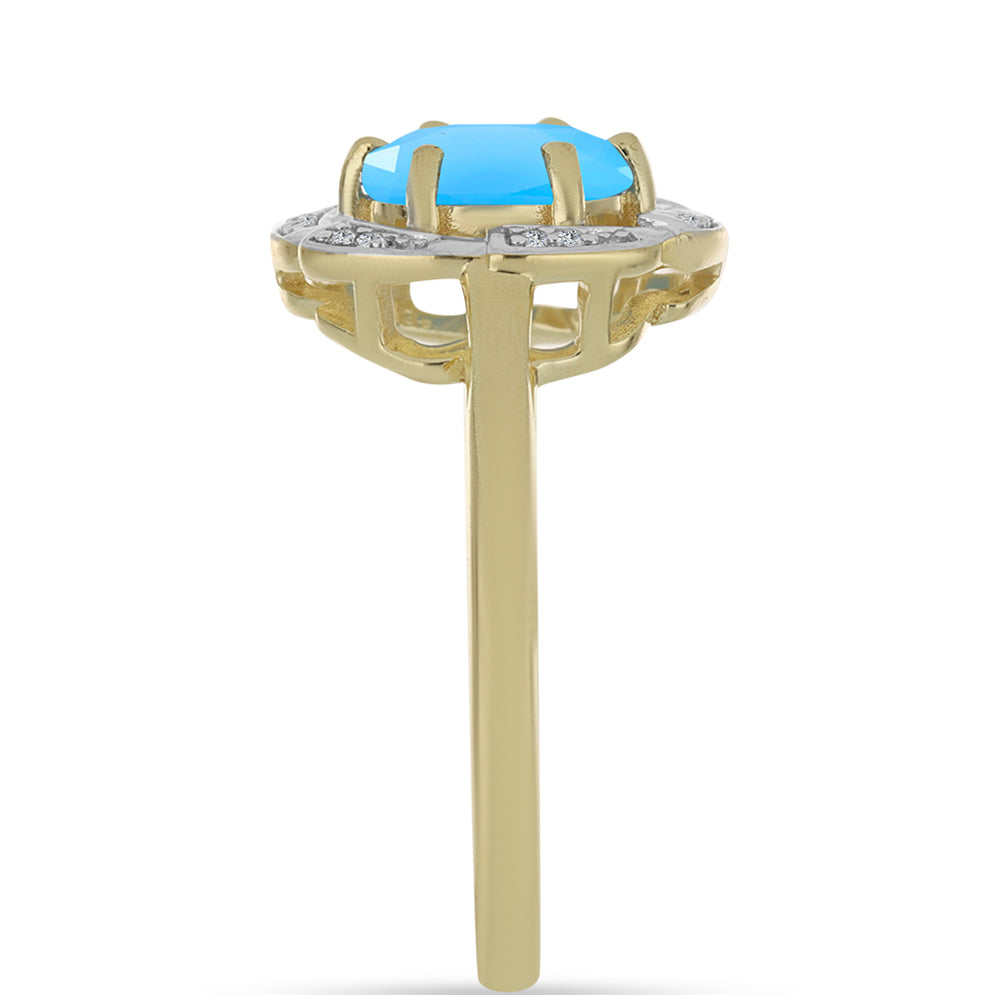 Inel din Argint 925 Placat cu Aur ( 3.02 grame ) cu Calcedonie de Apă și Topaz Alb 1.83 Carate 4 