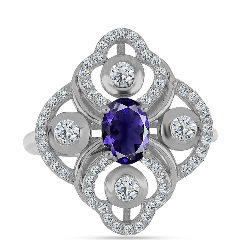 Inel din Argint 925 ( 3.99 grame ) cu Iolit și Topaz Alb 1.45 Carate