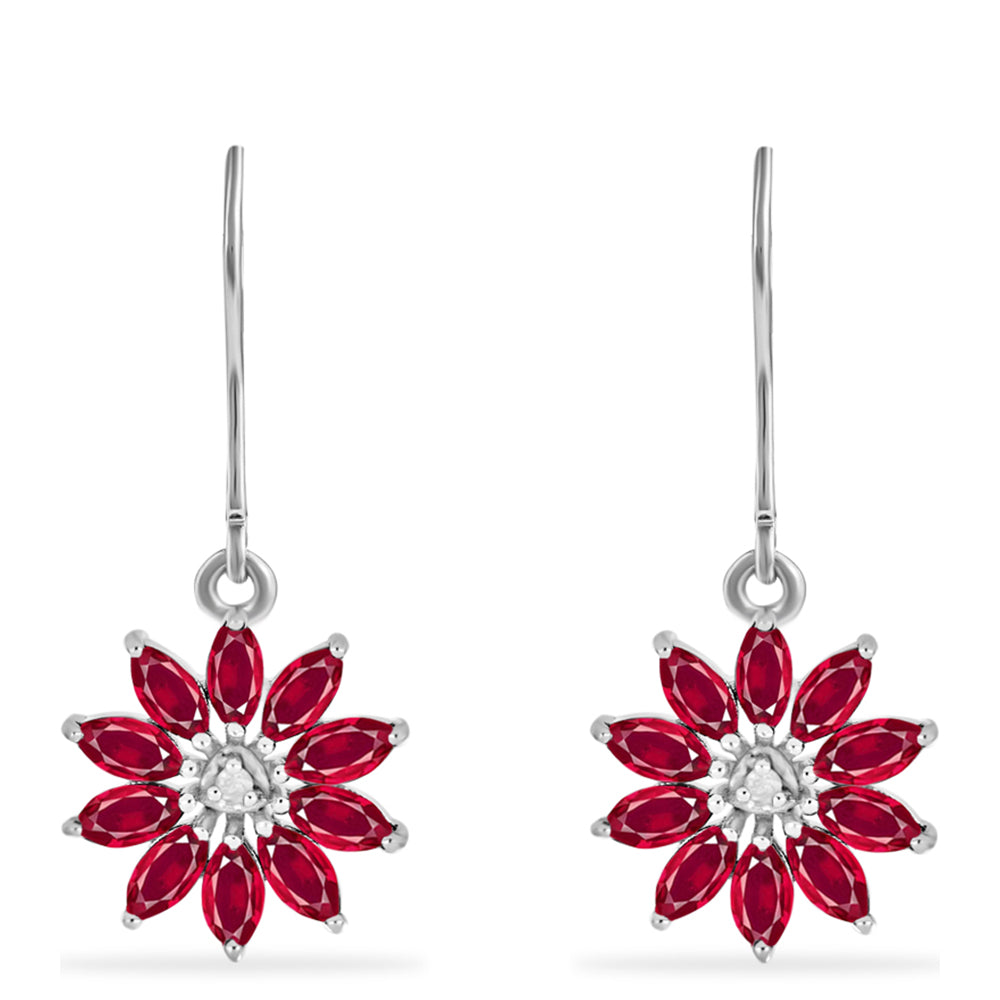 Cercei din Argint 925 ( 3.2 grame ) cu Rubin Malagasy și Diamant Alb 3.74 Carate 1 
