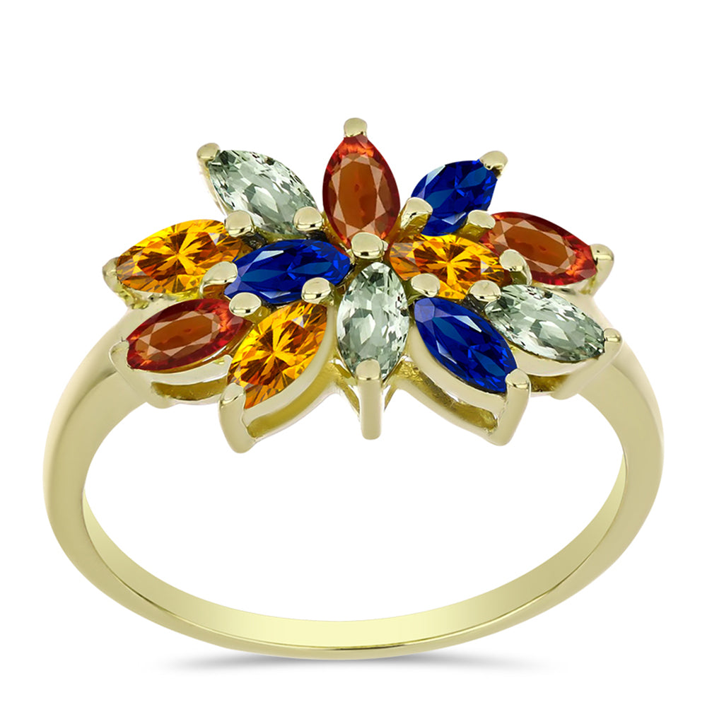 Inel din Argint 925 Placat cu Aur ( 2.43 grame ) cu Safir Rosebery Curcubeu 2.39 Carate