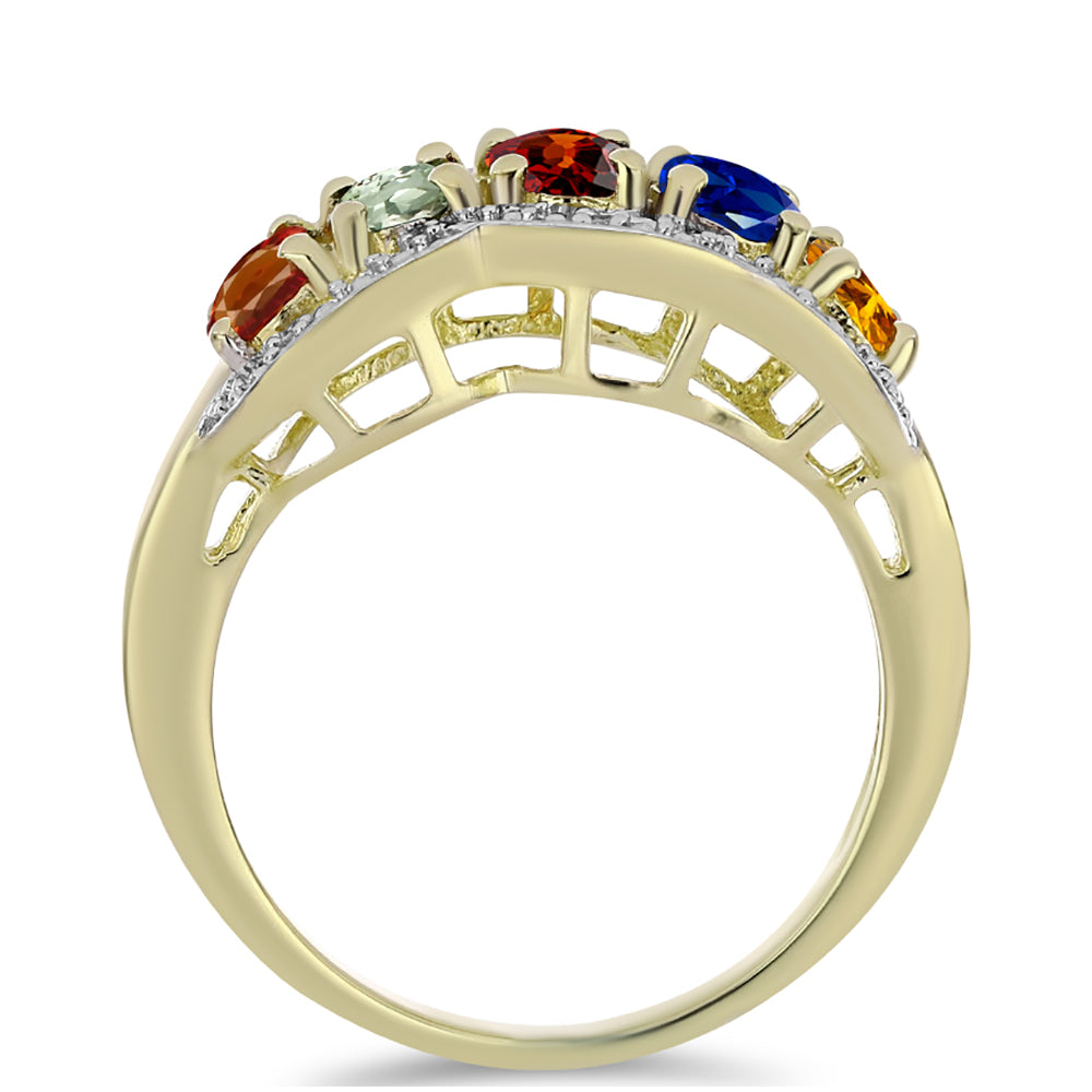 Inel din Argint 925 Placat cu Aur ( 4.14 grame ) cu Safir Rosebery Curcubeu și Topaz Alb 2.07 Carate 2 