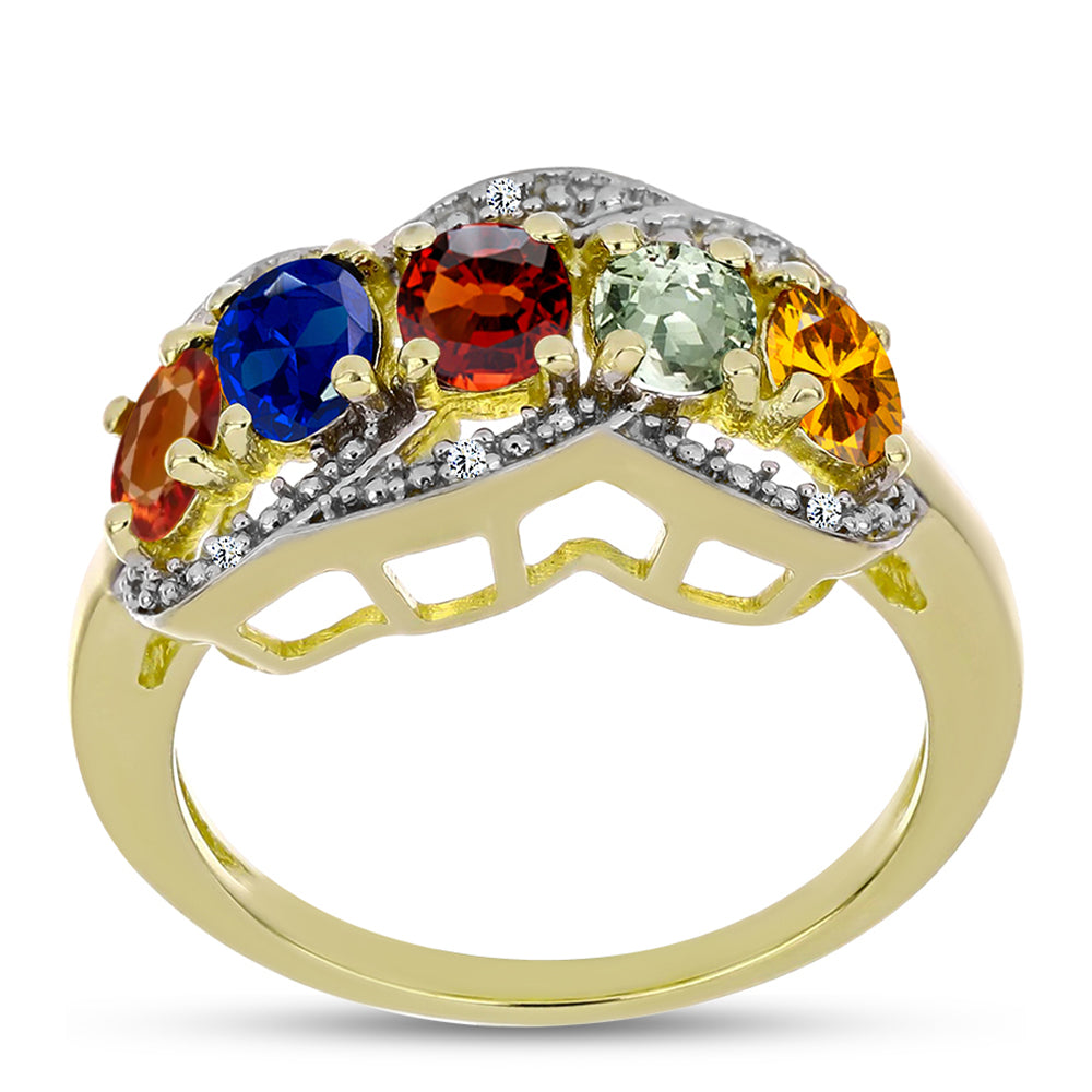 Inel din Argint 925 Placat cu Aur ( 4.14 grame ) cu Safir Rosebery Curcubeu și Topaz Alb 2.07 Carate