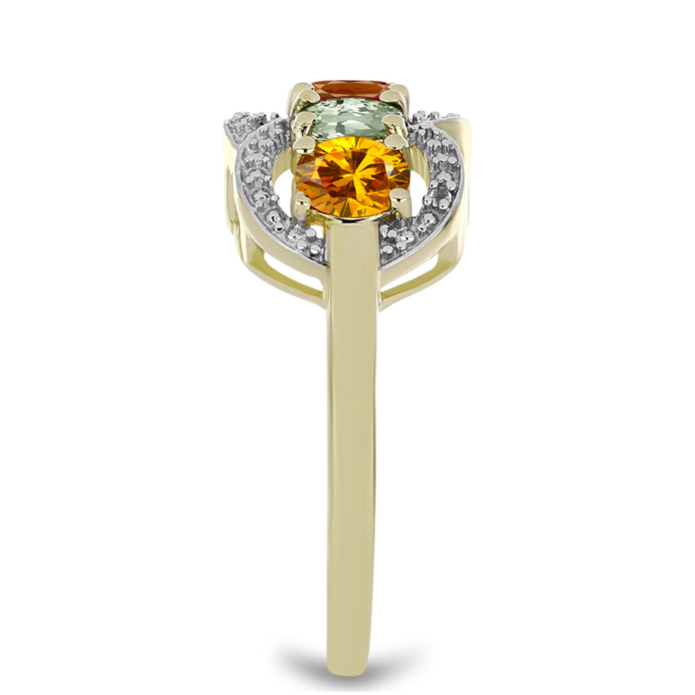 Inel din Argint 925 Placat cu Aur ( 4.14 grame ) cu Safir Rosebery Curcubeu și Topaz Alb 2.07 Carate 4 