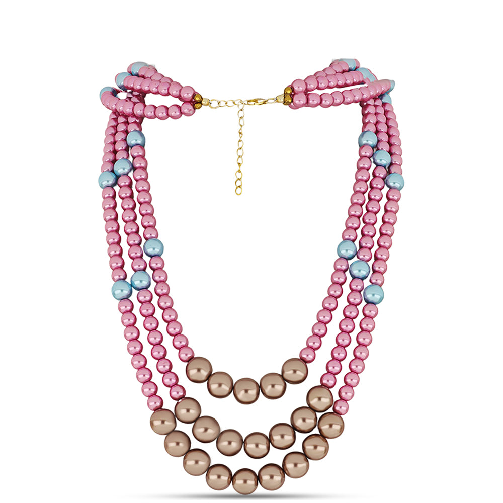 Colier din Argint 925 Placat cu Aur ( 1 grame ) cu Perlă de cultură Albastru și Perlă de apă dulce roz 478.71 Carate