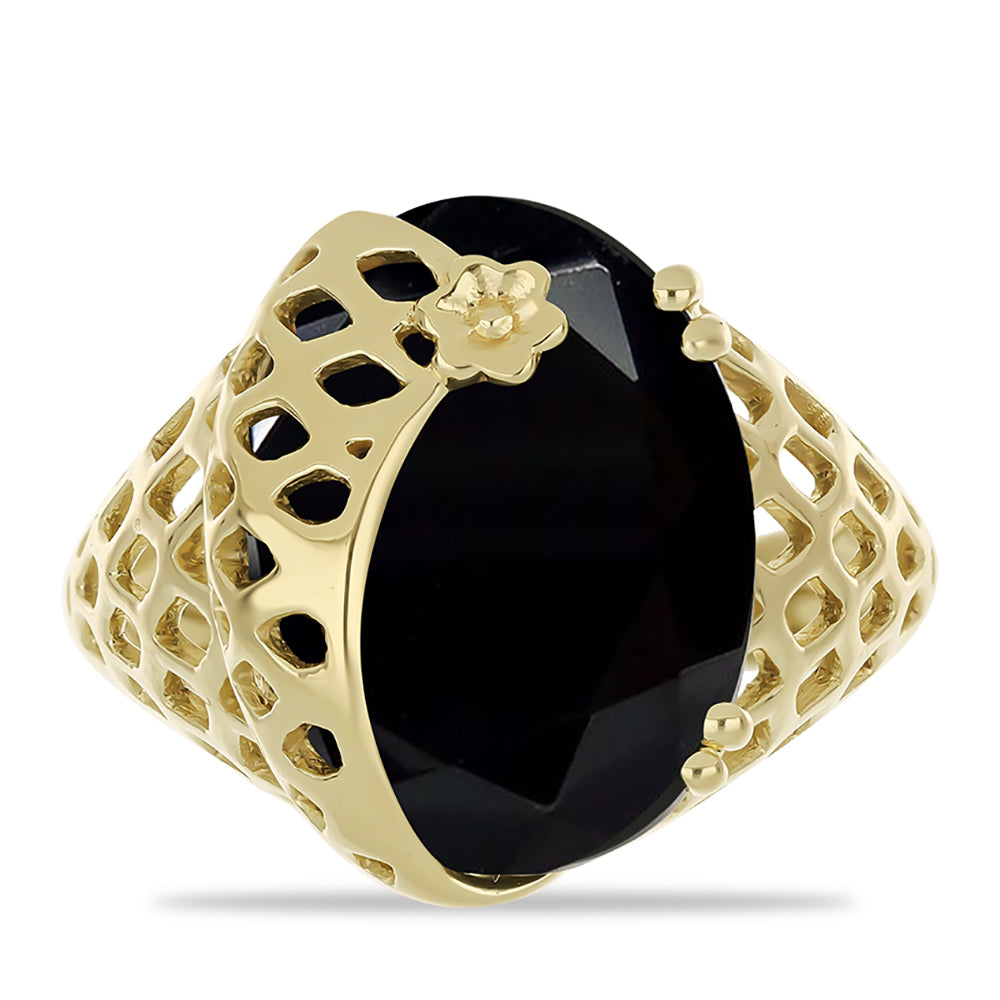 Inel din Argint 925 Placat cu Aur ( 4.79 grame ) cu Onix Negru Suwar 7.14 Carate 1 