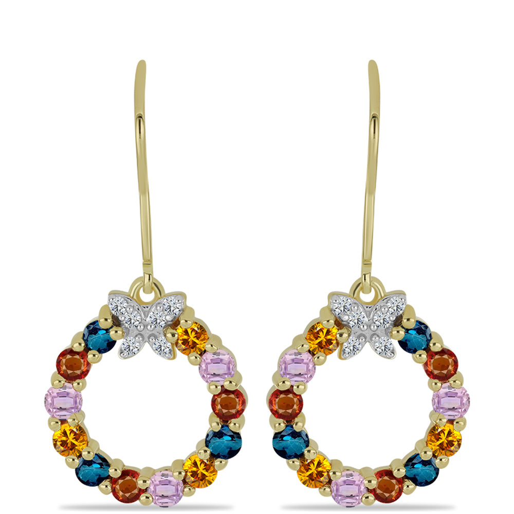Cercei din Argint 925 Placat cu Aur ( 3.57 grame ) cu Safir Rosebery Curcubeu și Topaz Alb 2.29 Carate
