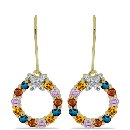 Cercei din Argint 925 Placat cu Aur ( 3.57 grame ) cu Safir Rosebery Curcubeu și Topaz Alb 2.29 Carate