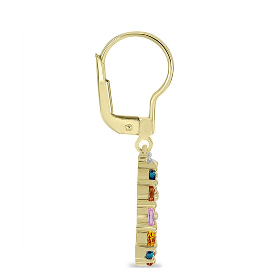 Cercei din Argint 925 Placat cu Aur ( 3.57 grame ) cu Safir Rosebery Curcubeu și Topaz Alb 2.29 Carate