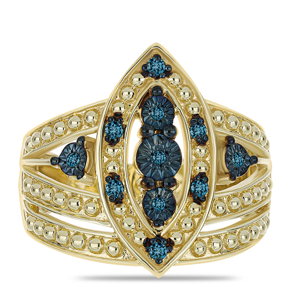 Inel din Argint 925 Placat cu Aur ( 6.09 grame ) cu Diamant Albastru 0.08 Carate 1 