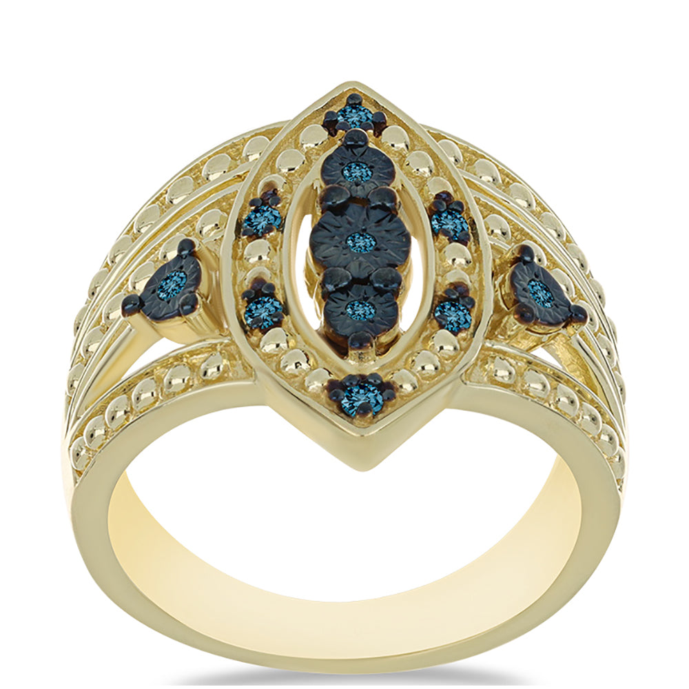 Inel din Argint 925 Placat cu Aur ( 6.09 grame ) cu Diamant Albastru 0.08 Carate