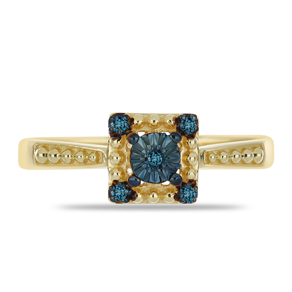 Inel din Argint 925 Placat cu Aur ( 2.61 grame ) cu Diamant Albastru 0.04 Carate 1 