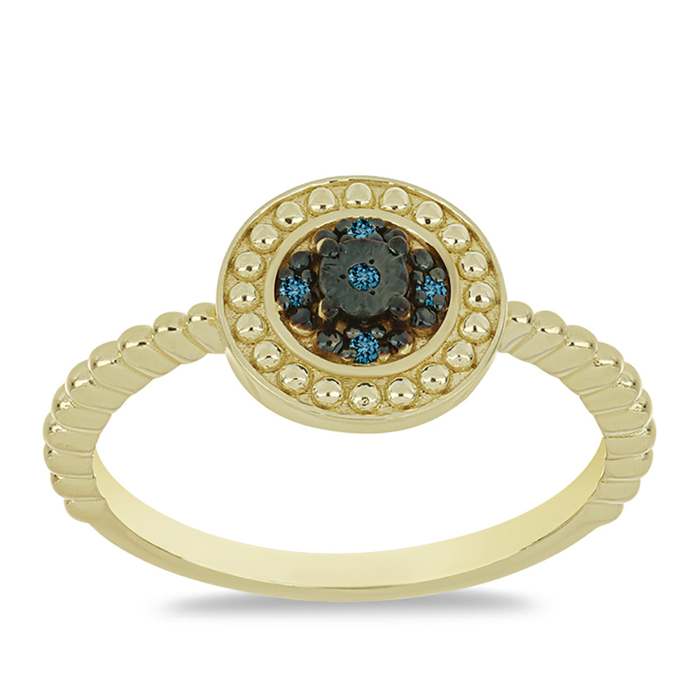 Inel din Argint 925 Placat cu Aur ( 2.82 grame ) cu Diamant Albastru 0.04 Carate 3 