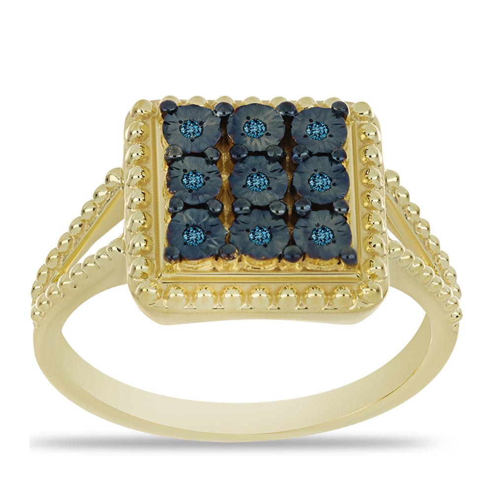 Inel din Argint 925 Placat cu Aur ( 4.49 grame ) cu Diamant Albastru 0.06 Carate 3 