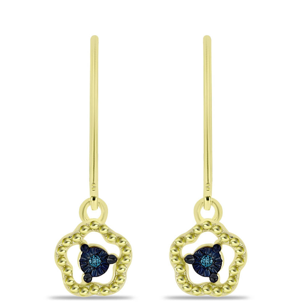 Cercei din Argint 925 Placat cu Aur ( 1.79 grame ) cu Diamant Albastru 0.01 Carate