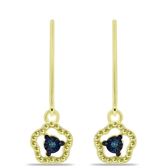 Cercei din Argint 925 Placat cu Aur ( 1.79 grame ) cu Diamant Albastru 0.01 Carate