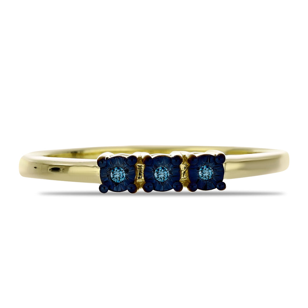 Inel din Argint 925 Placat cu Aur ( 1.96 grame ) cu Diamant Albastru 0.03 Carate 1 