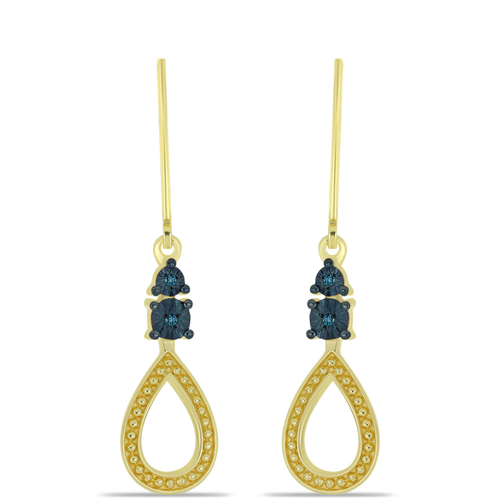 Cercei din Argint 925 Placat cu Aur ( 3.19 grame ) cu Diamant Albastru 0.03 Carate
