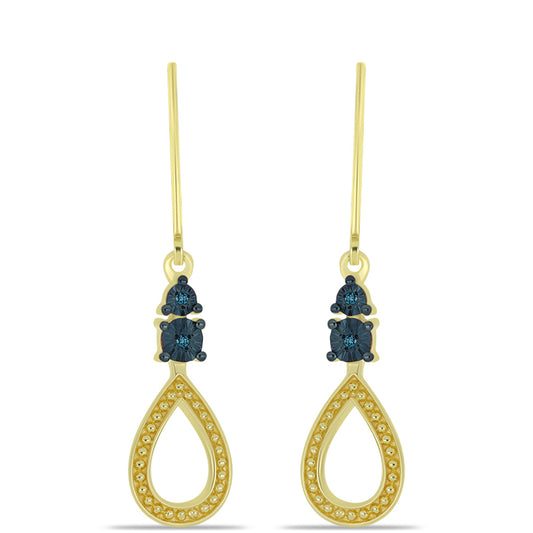 Cercei din Argint 925 Placat cu Aur ( 3.19 grame ) cu Diamant Albastru 0.03 Carate