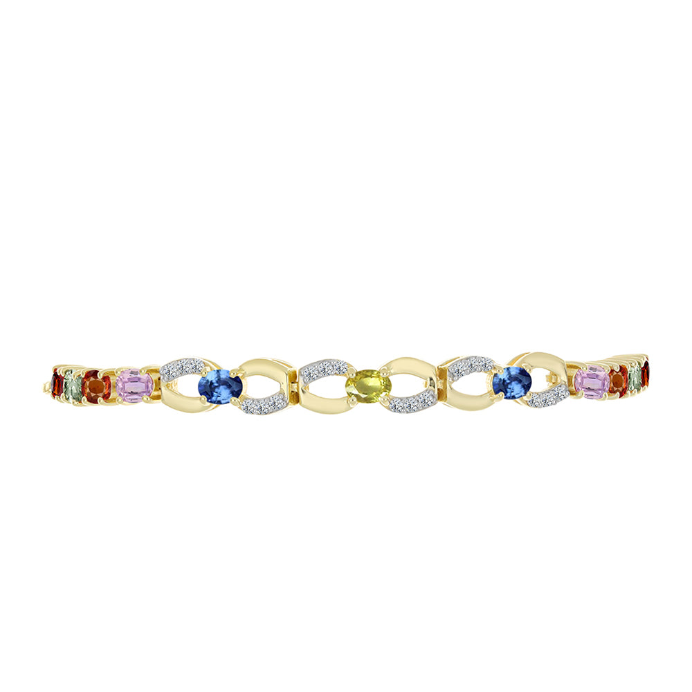 Brățară din Argint 925 Placat cu Aur ( 4.91 grame ) cu Safir Rosebery Curcubeu și Topaz Alb 2.6 Carate