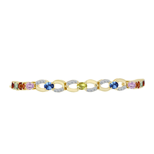 Brățară din Argint 925 Placat cu Aur ( 4.91 grame ) cu Safir Rosebery Curcubeu și Topaz Alb 2.6 Carate