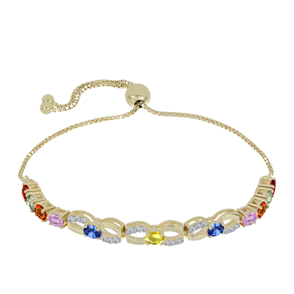 Brățară din Argint 925 Placat cu Aur ( 4.91 grame ) cu Safir Rosebery Curcubeu și Topaz Alb 2.6 Carate