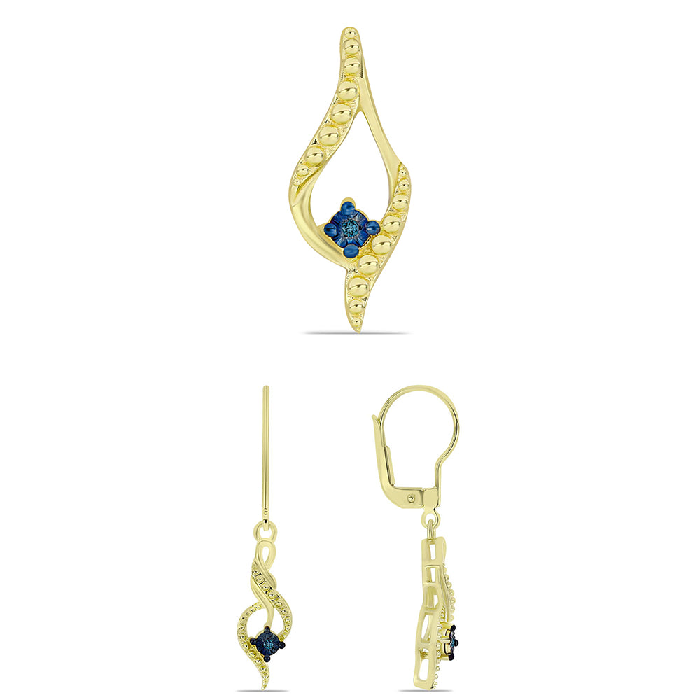 Set din Argint 925 Placat cu Aur ( 3.81 grame ) cu Diamant Albastru 0.02 Carate ( Cercei+Pandantiv ) 1 