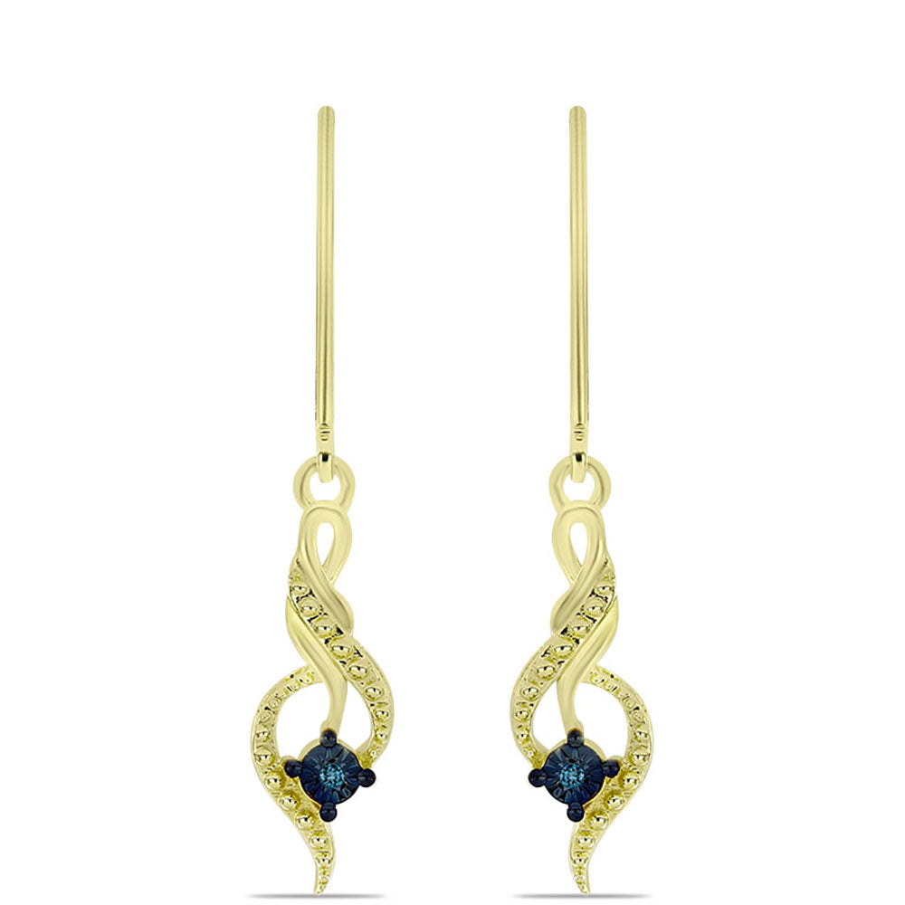 Set din Argint 925 Placat cu Aur ( 3.81 grame ) cu Diamant Albastru 0.02 Carate ( Cercei+Pandantiv )