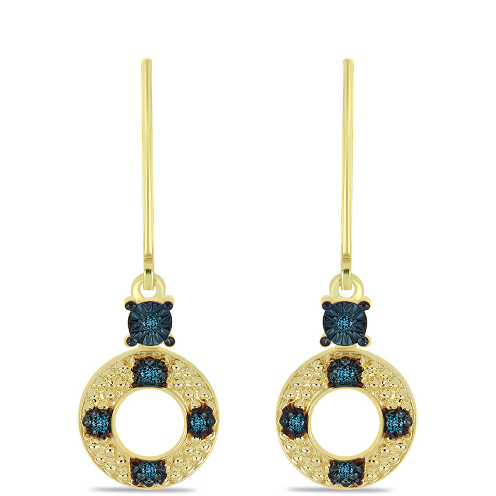 Cercei din Argint 925 Placat cu Aur ( 2.83 grame ) cu Diamant Albastru 0.08 Carate 1 