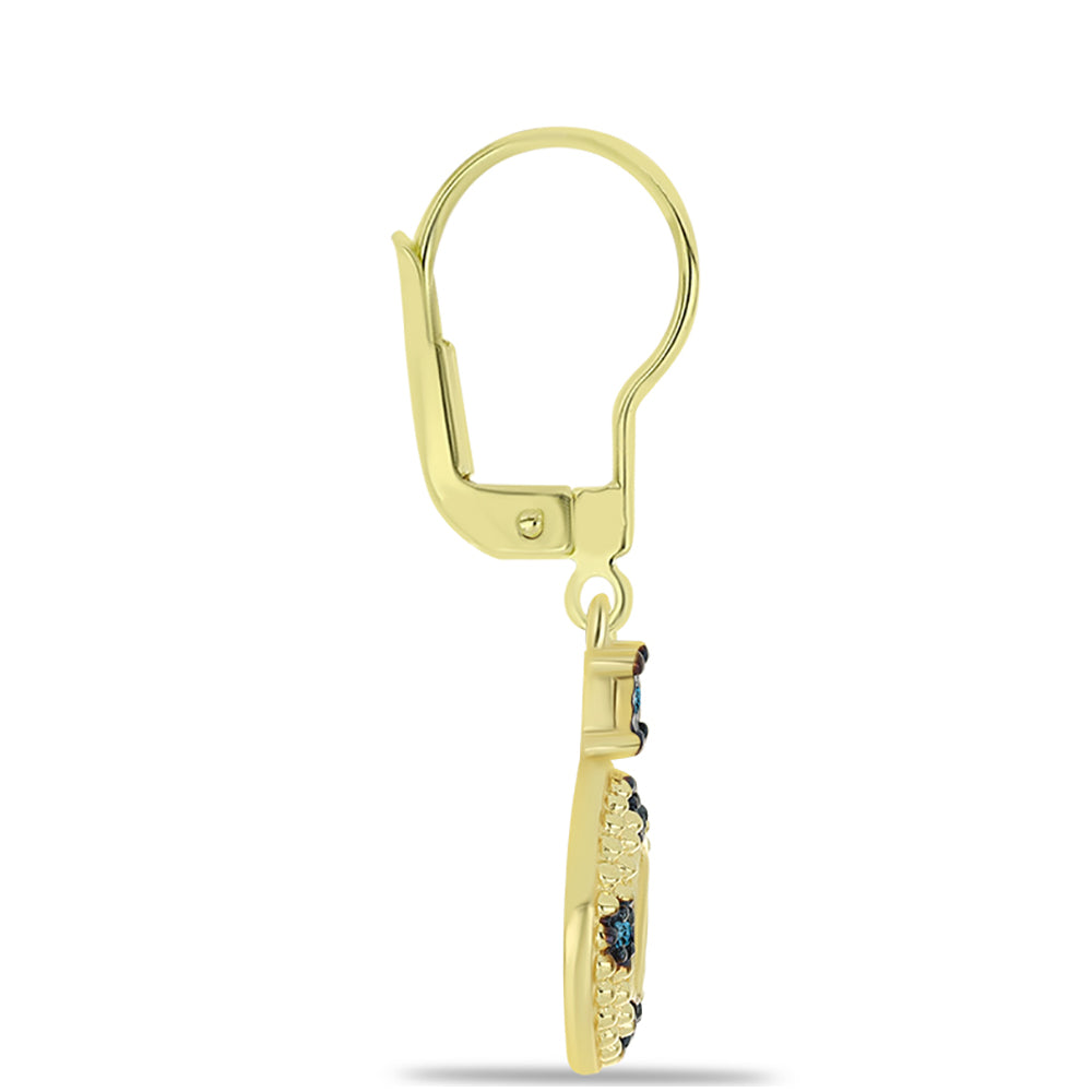 Cercei din Argint 925 Placat cu Aur ( 2.83 grame ) cu Diamant Albastru 0.08 Carate 2 