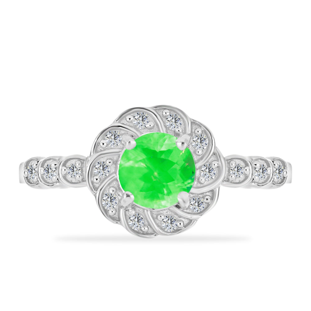 Inel din Argint 925 ( 2.45 grame ) cu Opal Hialit și Topaz Alb 0.78 Carate 1 