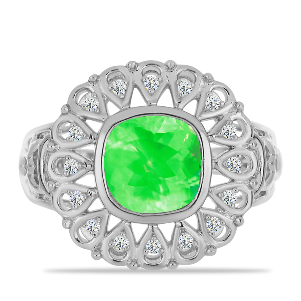 Inel din Argint 925 ( 4.07 grame ) cu Opal Hialit și Topaz Alb 1.3 Carate