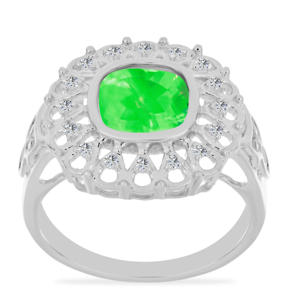 Inel din Argint 925 ( 4.07 grame ) cu Opal Hialit și Topaz Alb 1.3 Carate 3 