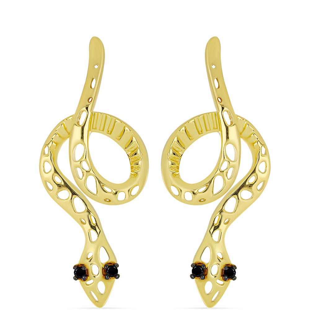 Cercei din Argint 925 Placat cu Aur ( 4.12 grame ) cu Spinel Negru 0.08 Carate 1 