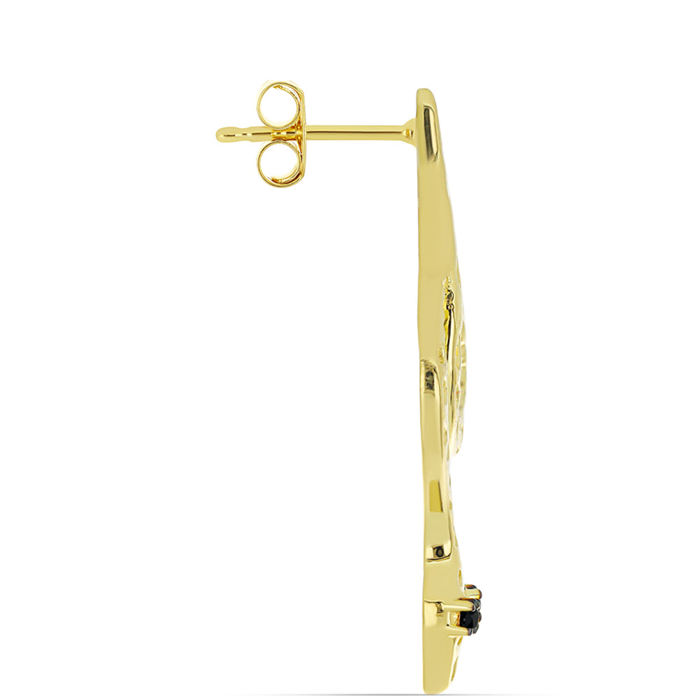 Cercei din Argint 925 Placat cu Aur ( 4.12 grame ) cu Spinel Negru 0.08 Carate 2 