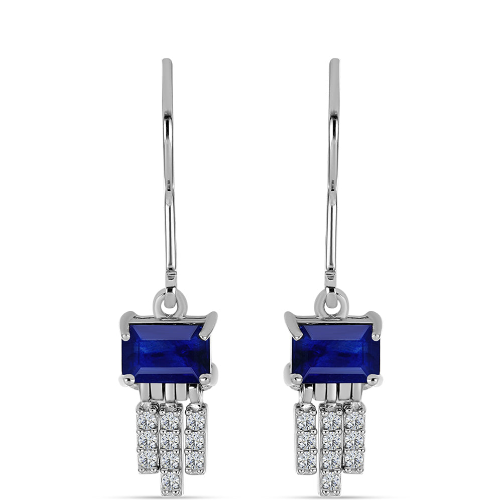 Cercei din Argint 925 ( 2.43 grame ) cu Safir Albastru Australian și Topaz Alb 1.89 Carate