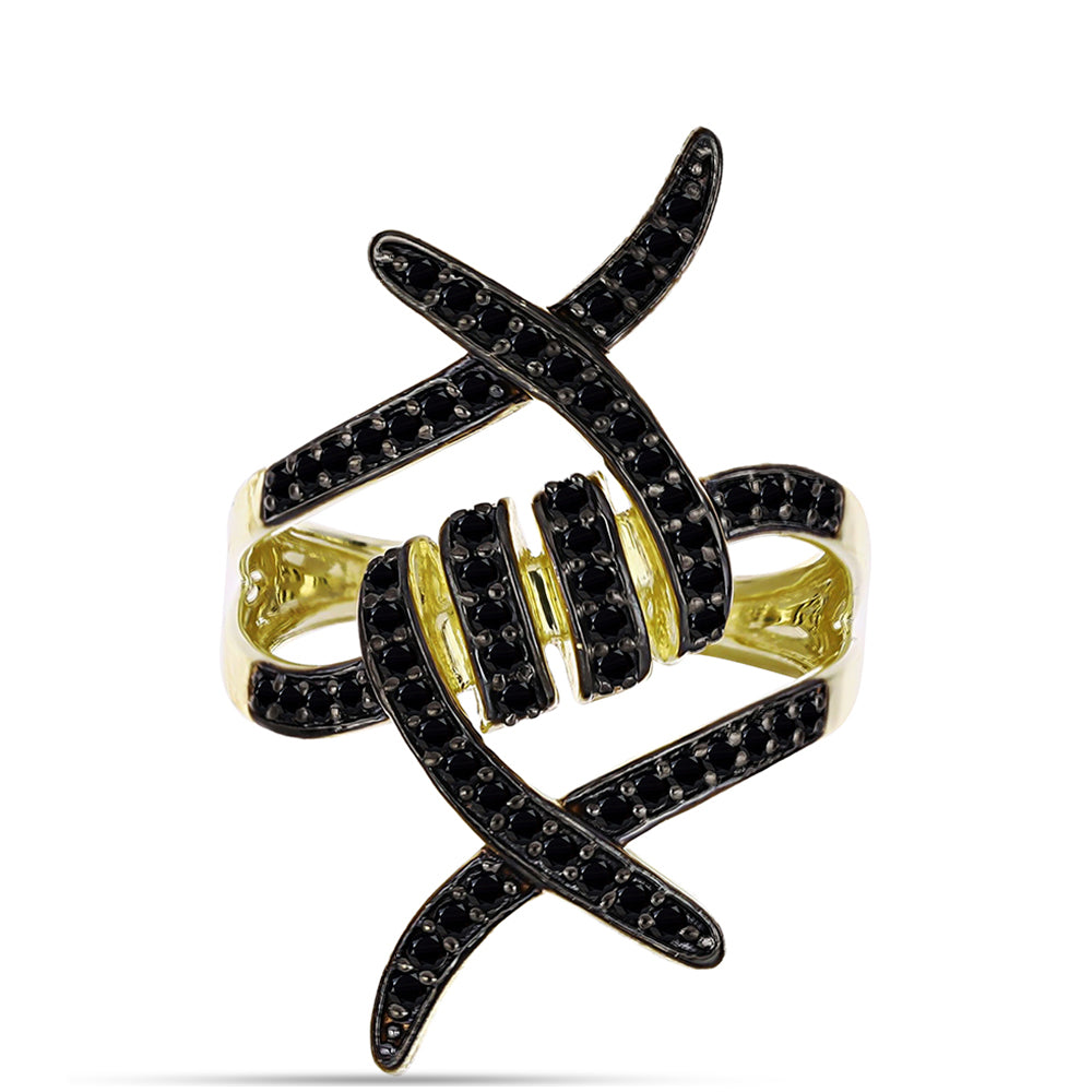 Inel din Argint 925 Placat cu Aur ( 4.1 grame ) cu Spinel Negru 0.7 Carate