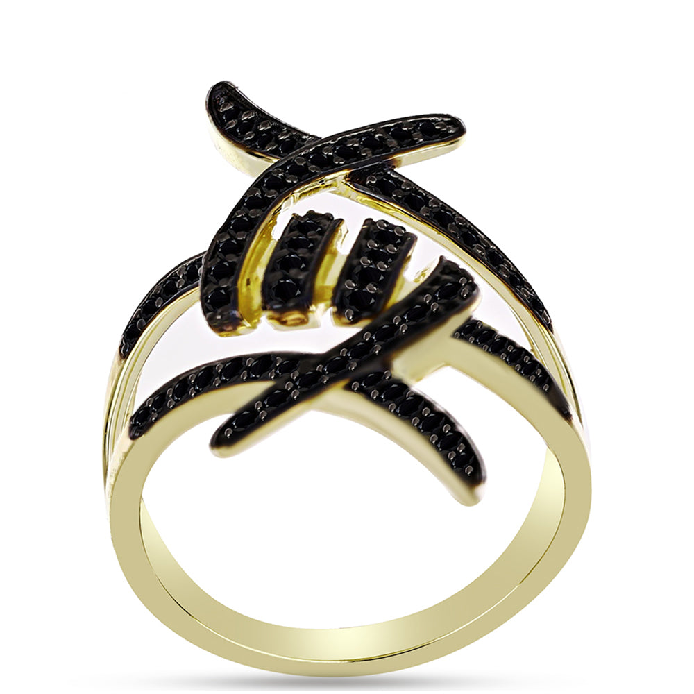 Inel din Argint 925 Placat cu Aur ( 4.1 grame ) cu Spinel Negru 0.7 Carate