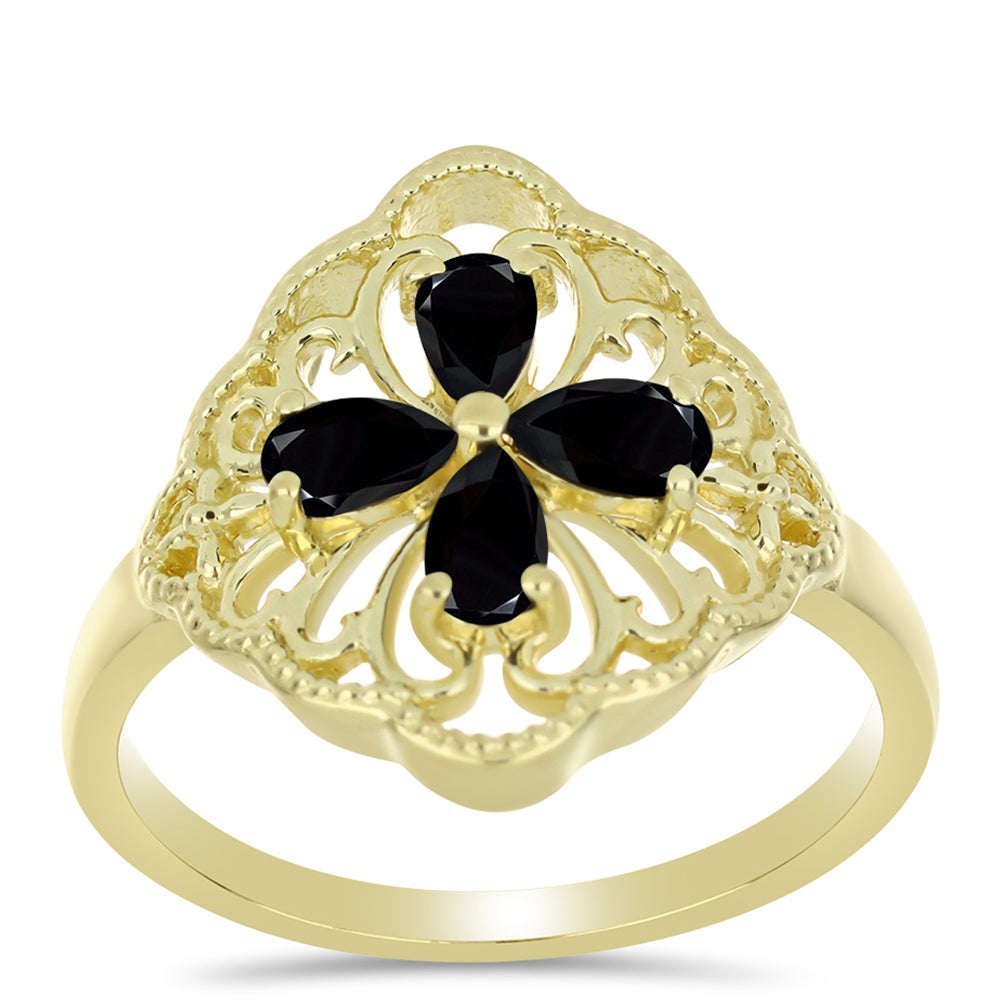 Inel din Argint 925 Placat cu Aur ( 3.09 grame ) cu Spinel Negru 1.14 Carate 3 