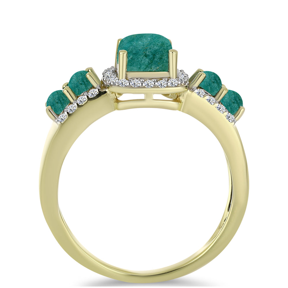 Inel din Argint 925 Placat cu Aur ( 3.79 grame ) cu Amazonit și Topaz Alb 2.37 Carate