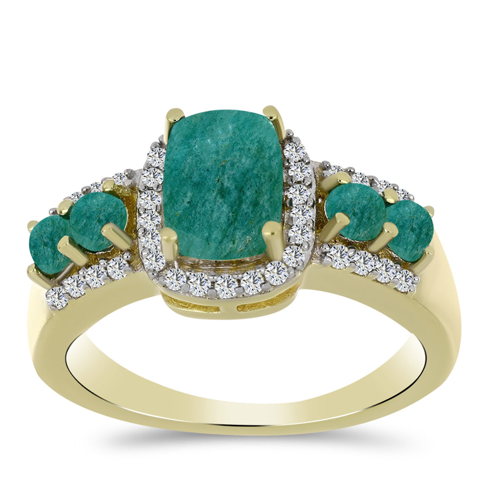 Inel din Argint 925 Placat cu Aur ( 3.79 grame ) cu Amazonit și Topaz Alb 2.37 Carate 3 