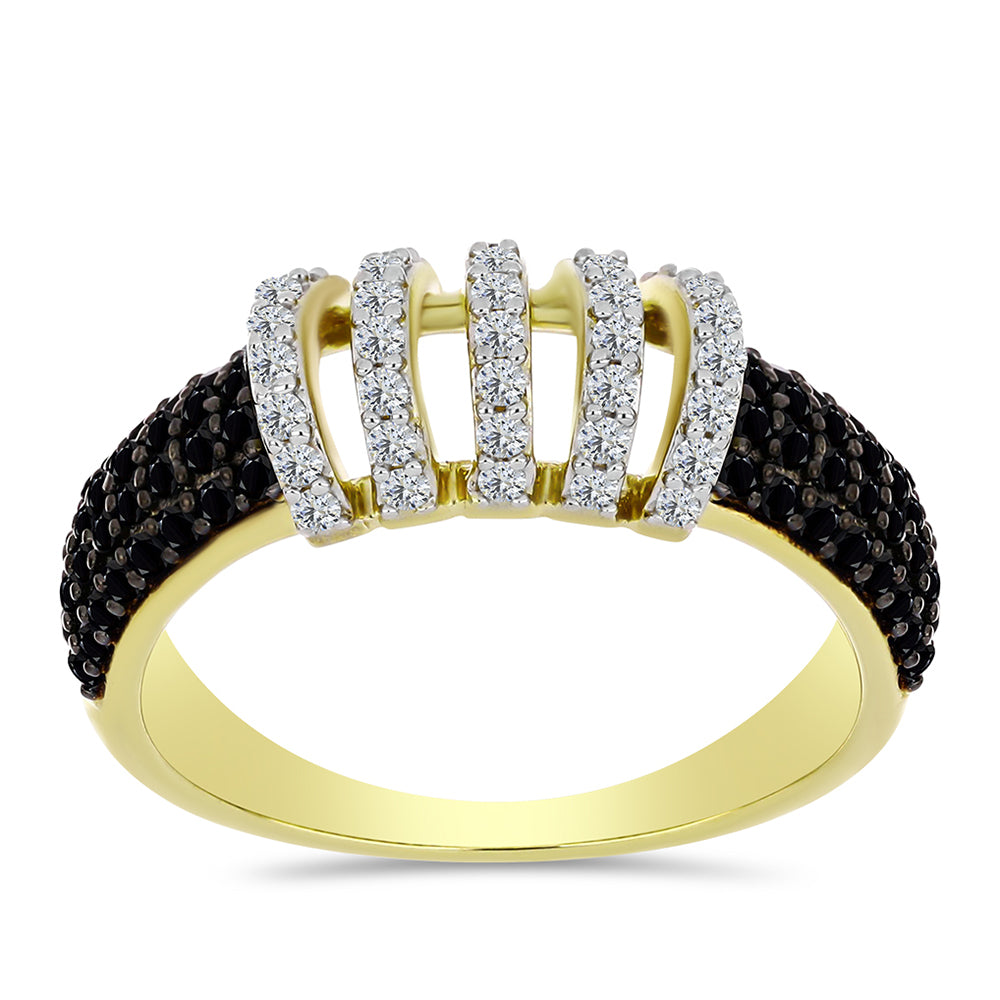 Inel din Argint 925 Placat cu Aur ( 3.35 grame ) cu Spinel Negru și Topaz Alb 1.17 Carate