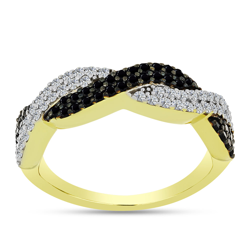 Inel din Argint 925 Placat cu Aur ( 3.43 grame ) cu Spinel Negru și Topaz Alb 0.83 Carate 1 