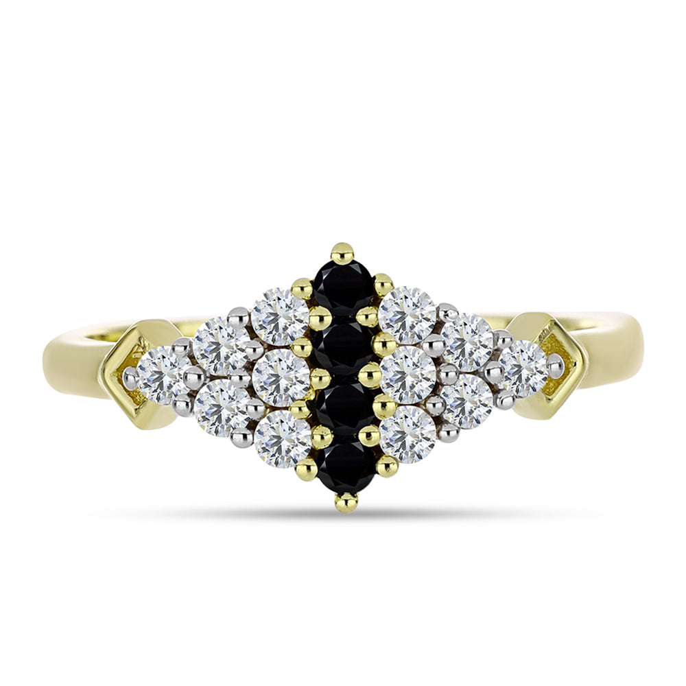 Inel din Argint 925 Placat cu Aur ( 2.31 grame ) cu Spinel Negru și Topaz Alb 0.66 Carate