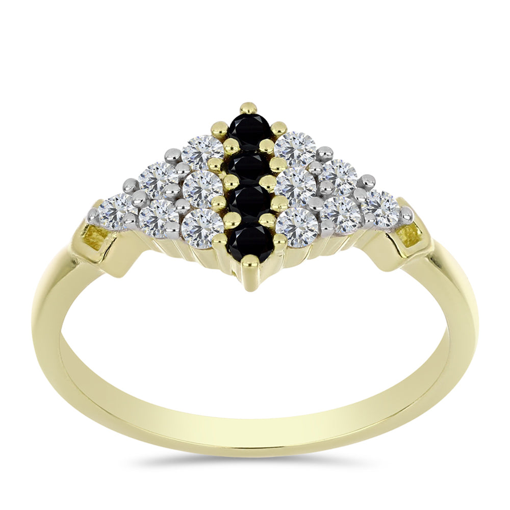 Inel din Argint 925 Placat cu Aur ( 2.31 grame ) cu Spinel Negru și Topaz Alb 0.66 Carate