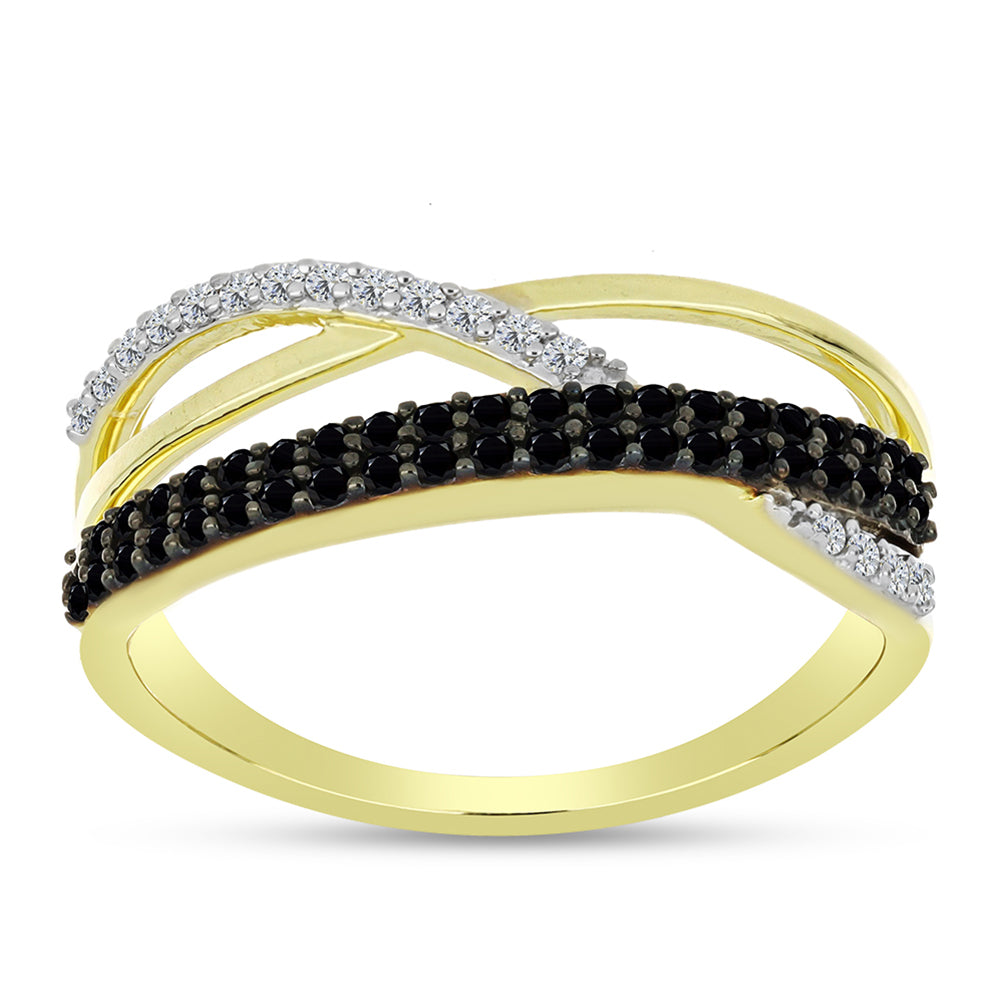 Inel din Argint 925 Placat cu Aur ( 3.6 grame ) cu Spinel Negru și Topaz Alb 0.62 Carate