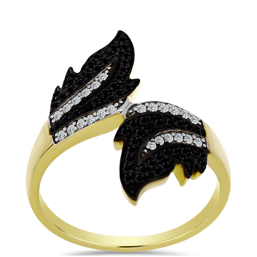 Inel din Argint 925 Placat cu Aur ( 3.88 grame ) cu Spinel Negru și Topaz Alb 0.62 Carate