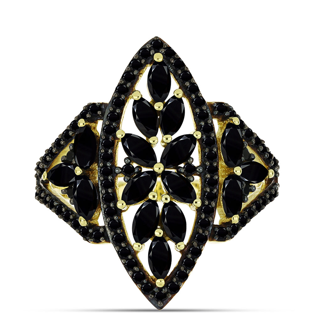 Inel din Argint 925 Placat cu Aur ( 3.91 grame ) cu Spinel Negru 2.36 Carate